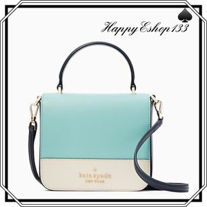 ♠️ Kate spade Staci Colorblock Square Saffiano Crossbody Bag, Poolside Blue
